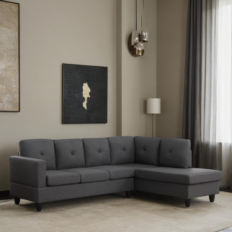 Canapé modulaire de 96 po faisant face à la droite avec méridienne, Mélange de lin gris foncé