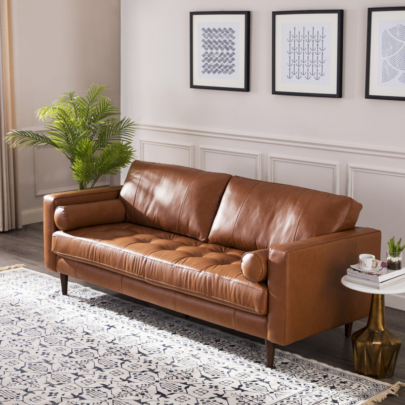 Apgar Upholstered 88.5'' Sofa, Camel Leather