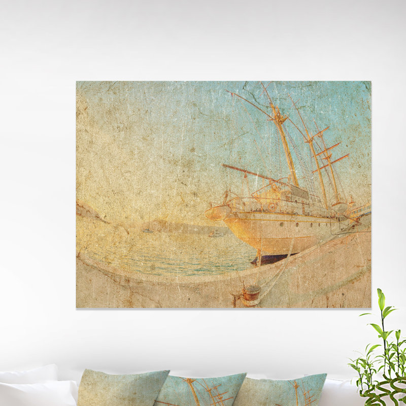 «Old Sailing Ship in Sunlight» - reproduction, H 16 po x l 32 po x P 1 po, Cadre flottant
