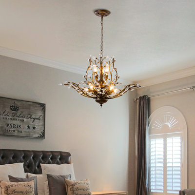 Lustre rétro 31,5 "à 8 lumières à intensité variable avec détails en cristal