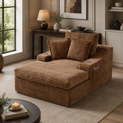 Chaise longue surdimensionnée de 67 pouces avec porte-gobelet et 3 coussins