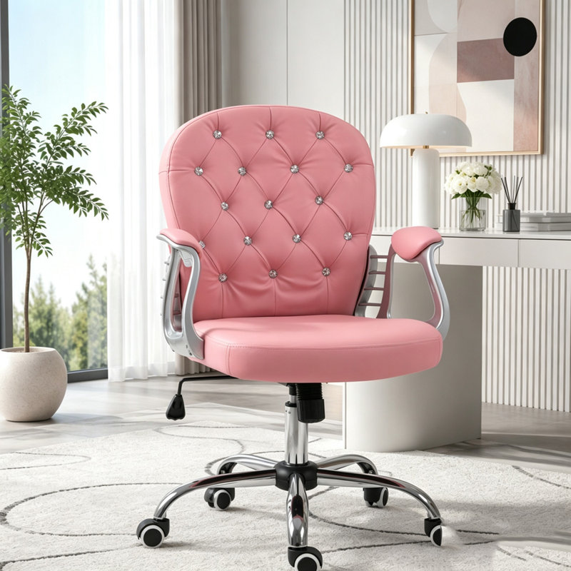 Chaise de bureau pivotante en cuir de polyuréthane à boutons et hauteur réglable