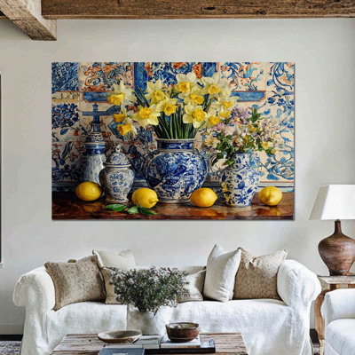 Art mural citron, cuisine italienne, art mural sur toile citron pour la cuisine, art mural fruits rétro, impression d'art méditerranéen 36 po x 48 po