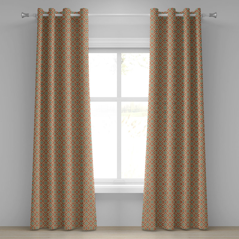Rideau décoratif à œillets 2 panneaux Dakota Fields, 50 po x 54 po, vert réséda orange, L 50 po x L 96 po