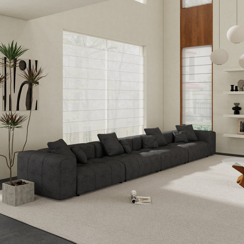 Canapé modulaire rembourré en tissu de lin 3 pièces Kay Crumley, H 24,8 po x l 183,54 po x P 40,55 po, 4, Noir