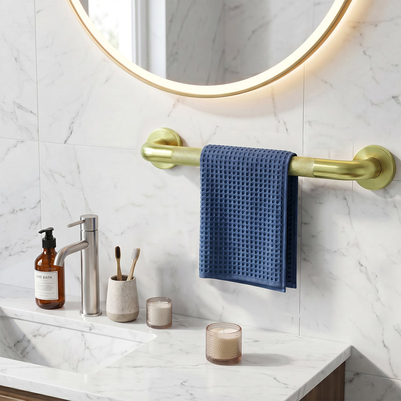 Barre d'appui de sécurité pour salle de bain 24 po avec prise moletée antidérapante, conforme à l'ADA, 24 pouces, Or brossé