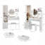 Armoire à miroir pleine grandeur + coiffeuse à miroir rond à DEL + tabouret rembourré, avec 2 centrales électriques + 2 centrales USB, miroir à DEL de 17 po de diamètre, commande tactile, 3 couleurs, luminosité réglable, grand bureau-1056059525