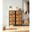 Rustic Brown 4 Drawer Chest of Drawers, 80cm Tall Fabric Bedroom Dresser, Storage Organiser Cabinet for Closet, Living Room & Entryway-926735862