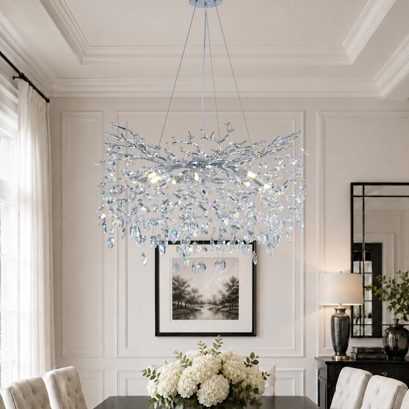 Lustre linéaire 10 branches en cristal 30 lumières à intensité variable, Argent