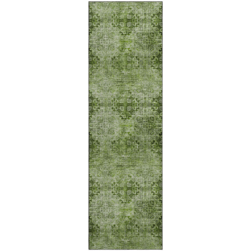 Premium Machine Washable Cerrito AMF557 Olive Rug, Runner 2'3" x 7'6"