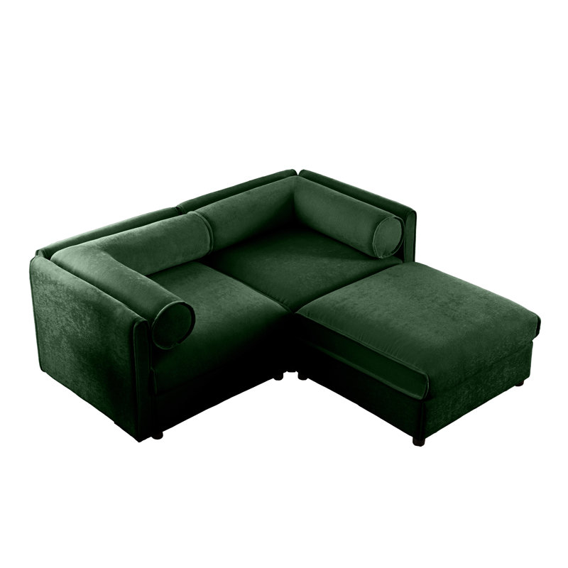 Eliezer 2-Seater Chenille Sectional Sofa with Ottoman, Chenille verte