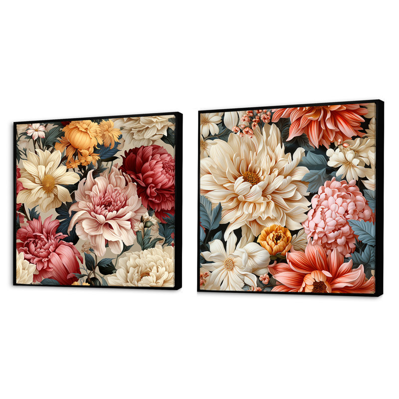Hamlett - Ensemble de 2 collages floraux carrés, Cadre flottant noir, H 36 po x l 73 po