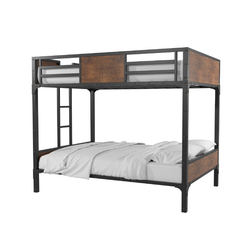 Jazmone Metal and Wood Bunk Bed with Attached Ladder, Full/Full