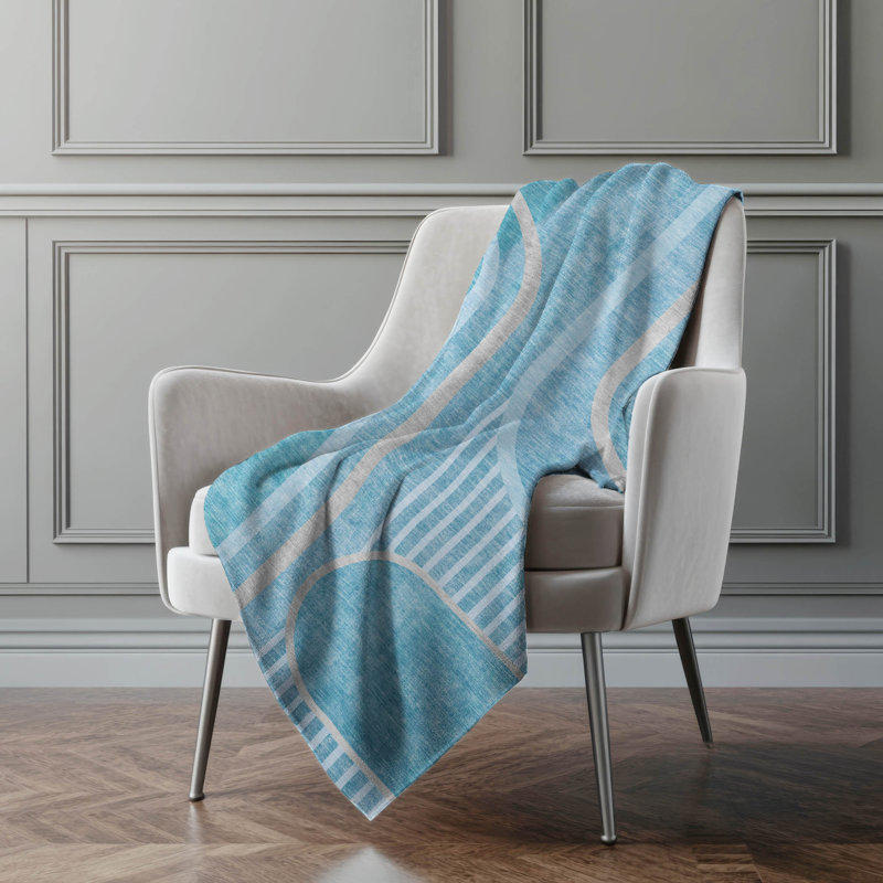 Jeté Art déco en sherpa Addison, Bleu sarcelle géométrique 1