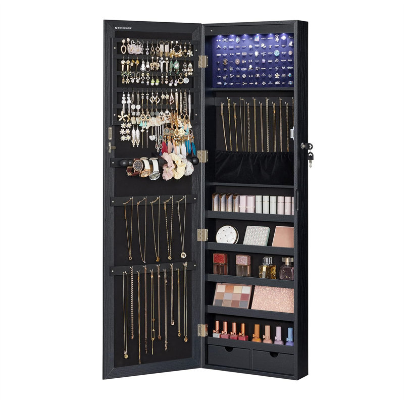 Armoire à bijoux moderne, grande hauteur de 47,2 po, fixation murale / porte, Noir