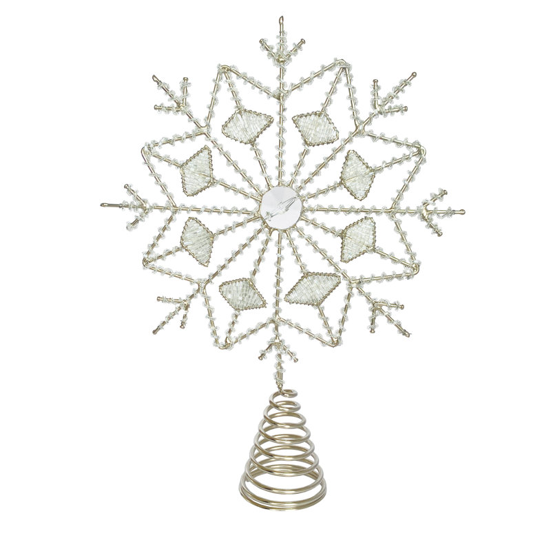 Décoration pour sommet de sapin flocon de neige en verre et fer Silver Frost