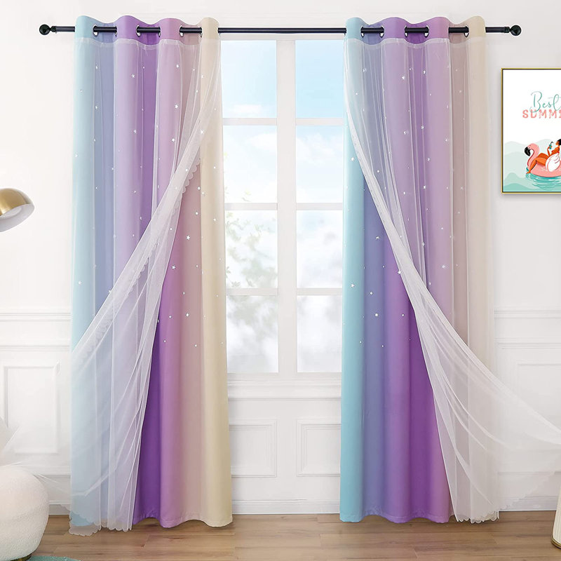 Panneaux de rideaux en polyester, L 52 po x L 95 po, Bleu / Mauve / Jaune