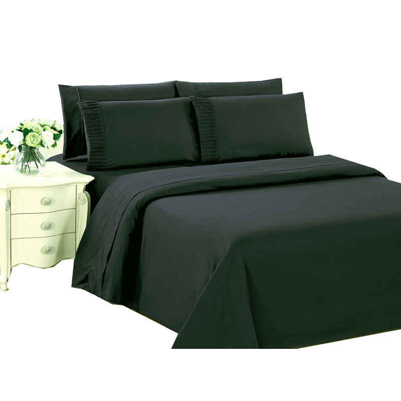 Ensemble de housse de couette avec 1 taie d'oreiller en rayonne de bambou de couleur unie pour lit double Marina, Noir