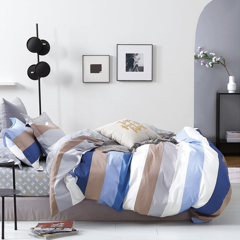 Cotton Striped Comforter Set, Extra-long Twin Comforter + 1 Standard Sham