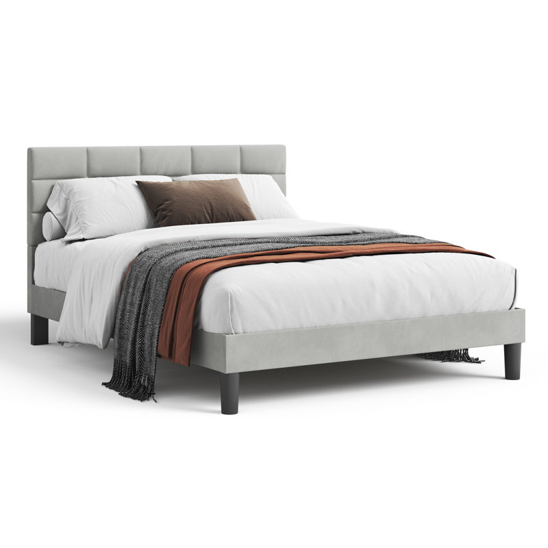 Velvet Upholstered Platform Bed with Headboard, Kingsize (5')