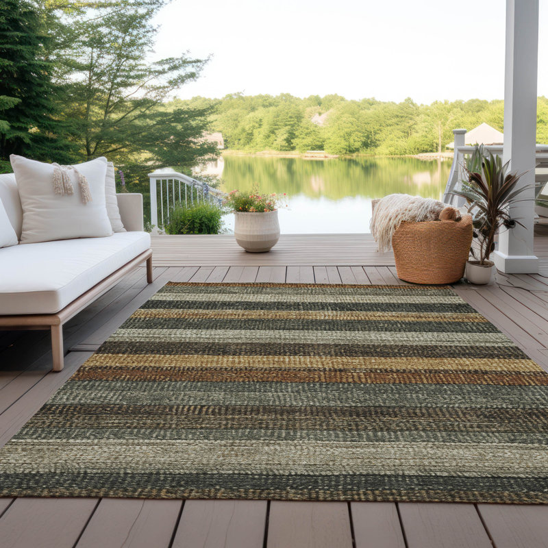 Machine Washable Indoor/Outdoor Xhevrie Khaki Rug, Rectangle 8' x 10'