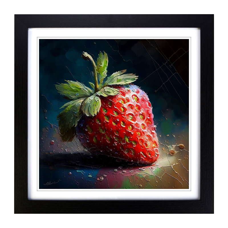 Strawberry Palette Knife Painting - Framed Print, Black