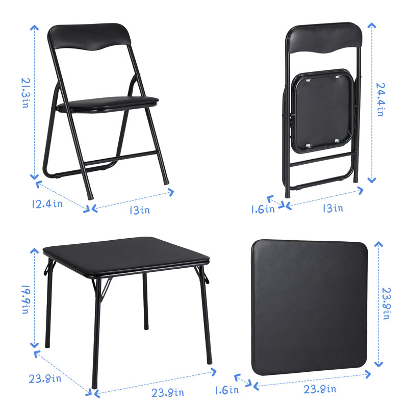 Kids Foldable Table and Chair Set, Padded Square Activity Table with 2 Upholstered Chairs, Portable Metal Frame with Safety Features