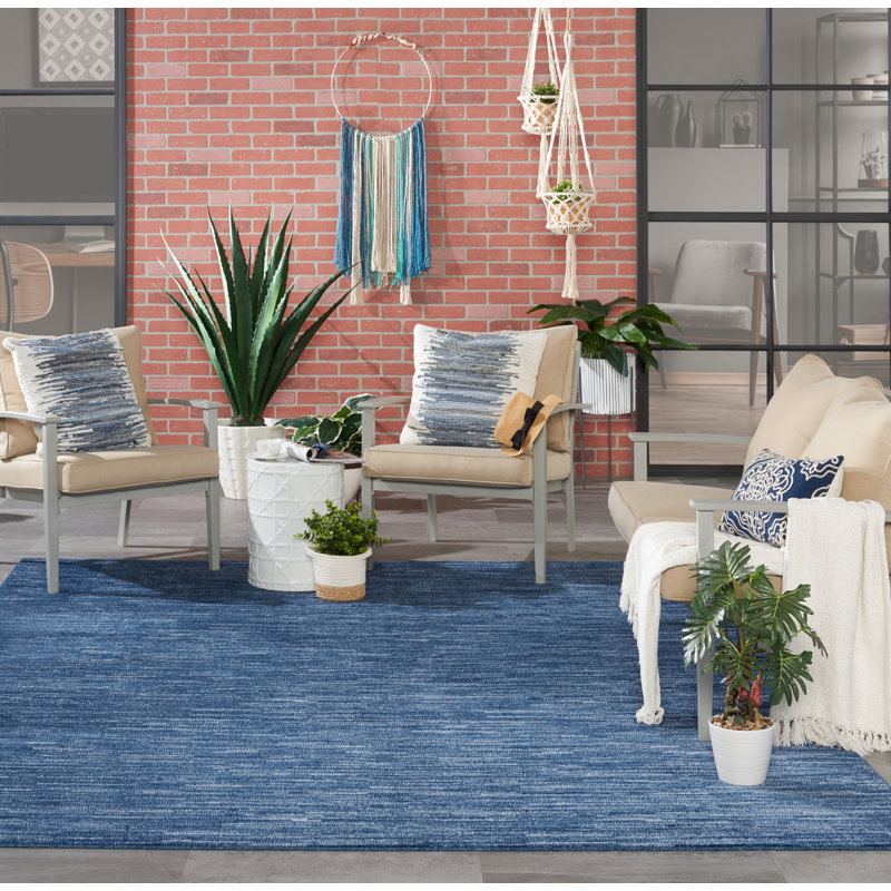 Nourison Essentials Navy/Blue Indoor/Outdoor Area Rug, Rectangle 5' x 8'