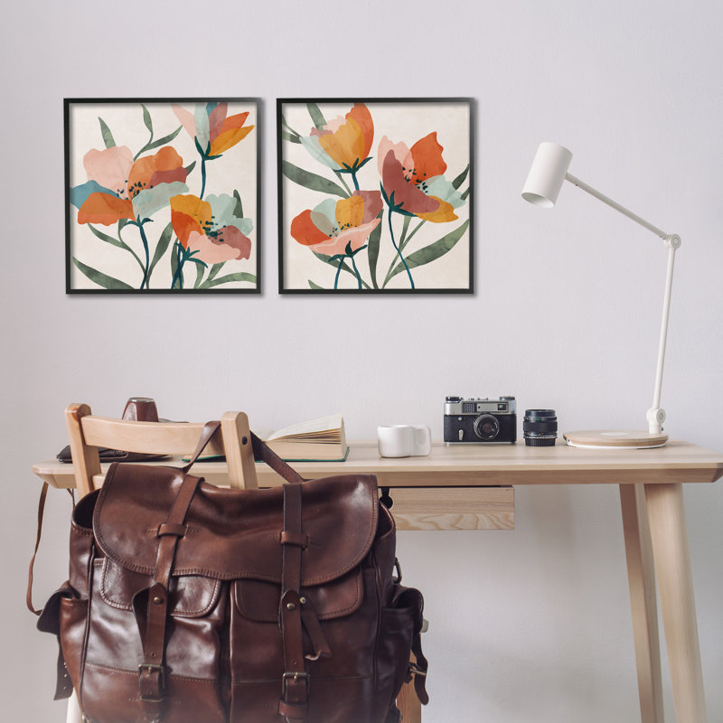 «Summer Bouquet Modern Abstract» par Nina Blue, ensemble de 2 peintures sur bois, H 17 po x l 34 po x P 1,5 po