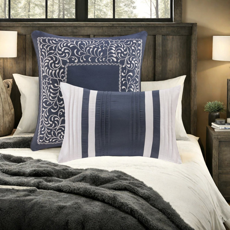 Ensemble de literie bleu marine élégant, jacquard en polyester, très grand