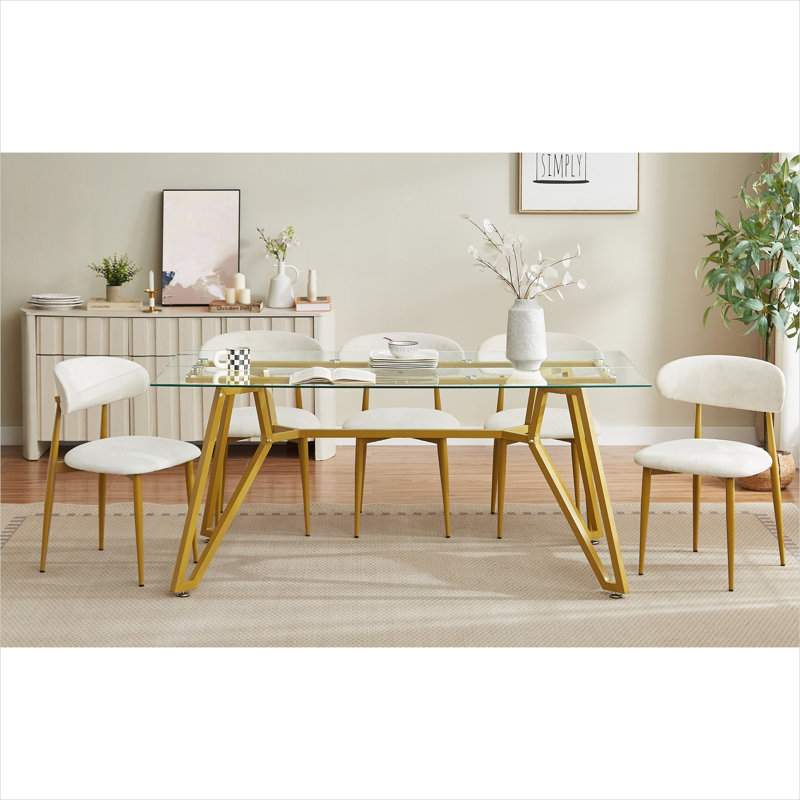 Table de salle à manger 8 places avec pieds en métal doré et table de cuisine rectangulaire 70,9