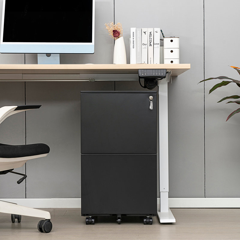 Armoire décorative, classeur à 2 tiroirs avec serrure, classeur mobile, classeur à roulettes