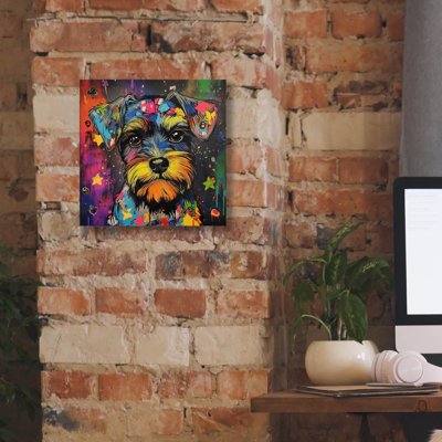 «Woof Schnauzer» par Rich Monet, art mural sur toile, 12 po x 12 po