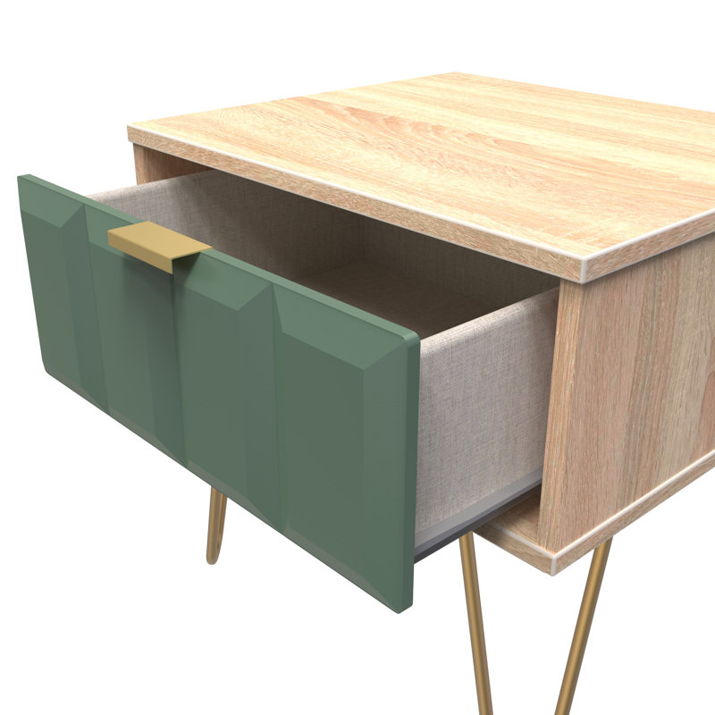 Allem 1 Drawer Bedside Cabinet (Ready Assembled), Labrador Green/Bardolino Oak