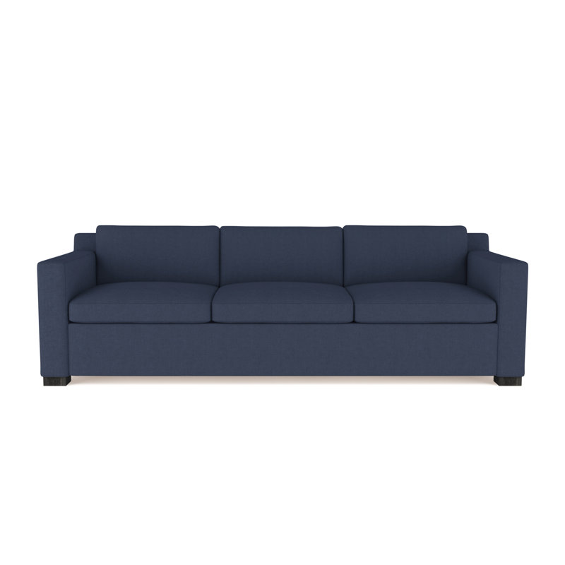Canapé Mercer, Lin à tissage carré imprimé bleu, H 33,5 po x l 108 po x P 39 po, Ébène