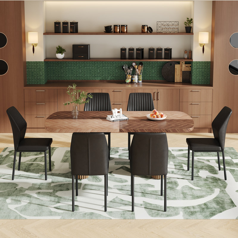 Grande table de salle à manger de style campagnard à double piédestal robuste, 7 pièces : table, 6 chaises, Noir