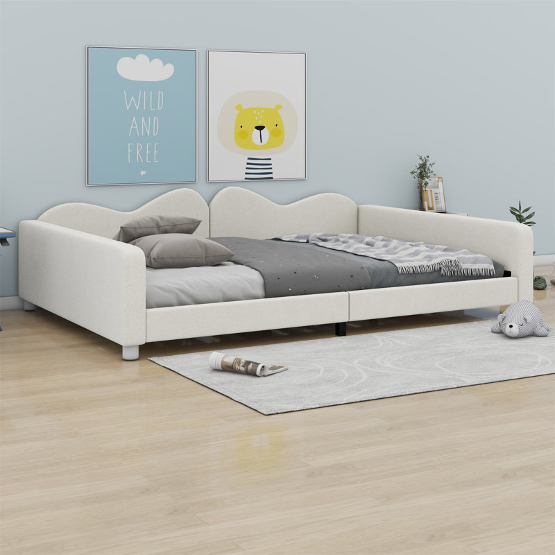 Upholstered Daybed With Cloud-Shaped Backrest, White, Full