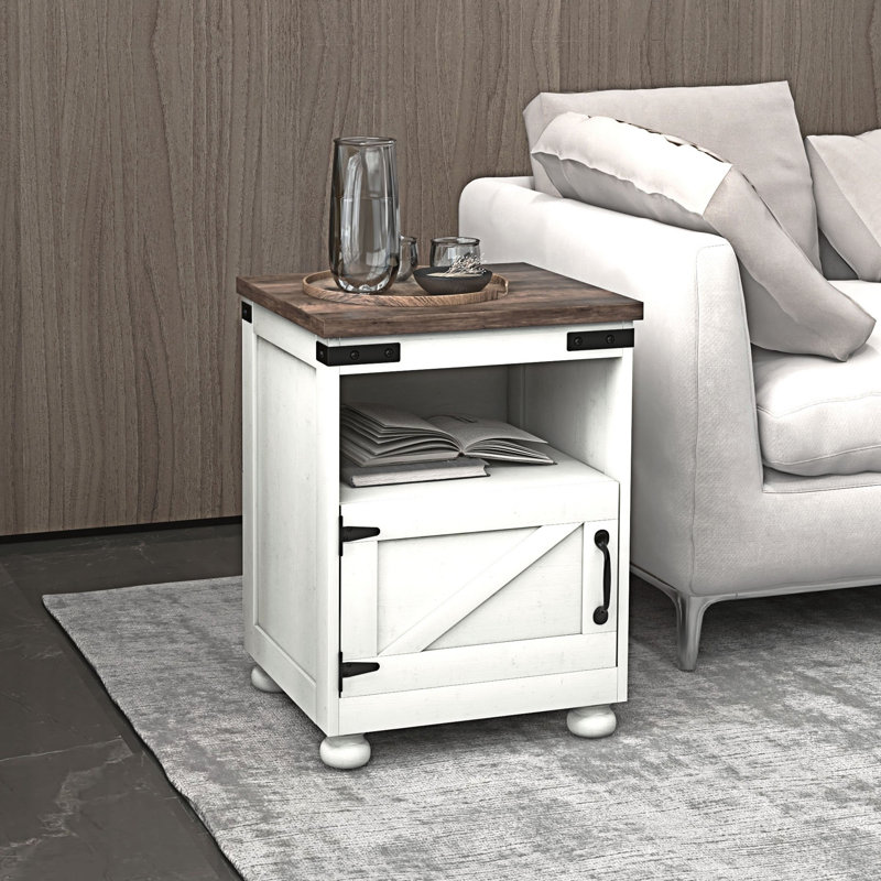 Small Side Table Sofa Table With Storage, White, Walnut