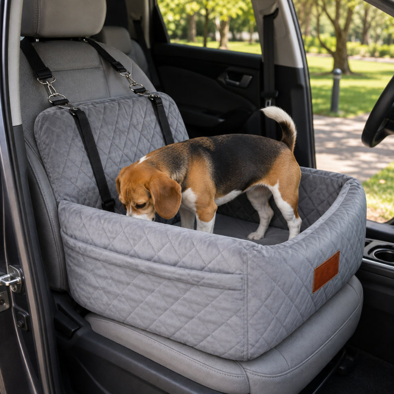 Siège d'auto pour chien entièrement amovible et lavable avec traversins surélevés, Gris