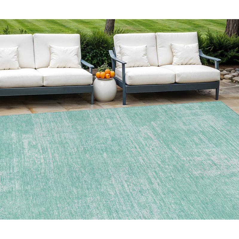 Tapis extérieur lavable abstrait turquoise et bleu sarcelle 9 pi x 12 pi