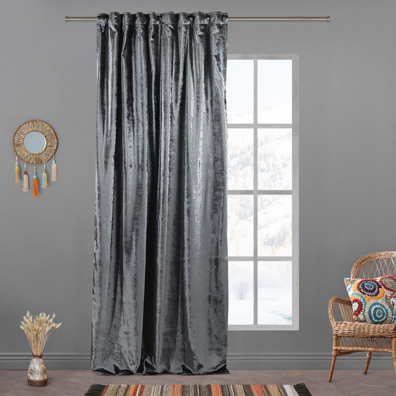 Extra Long & Extra Wide Shiny Velvet Curtain Panel (customized), 280cm Width x 325cm Drop, Grey