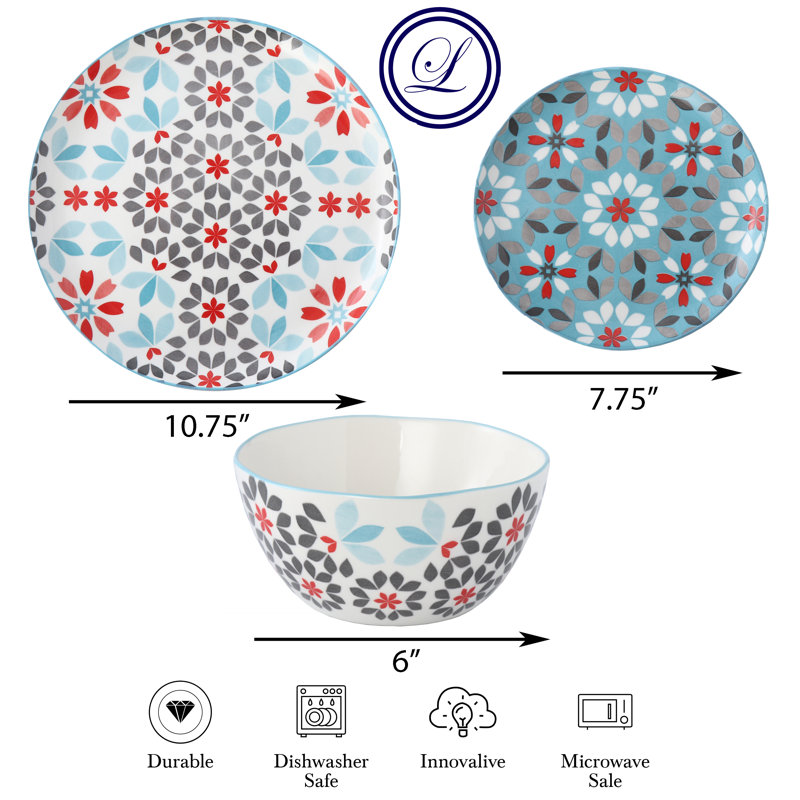 Service de vaisselle Lorena Home Trends, Bleu / Rouge / Blanc
