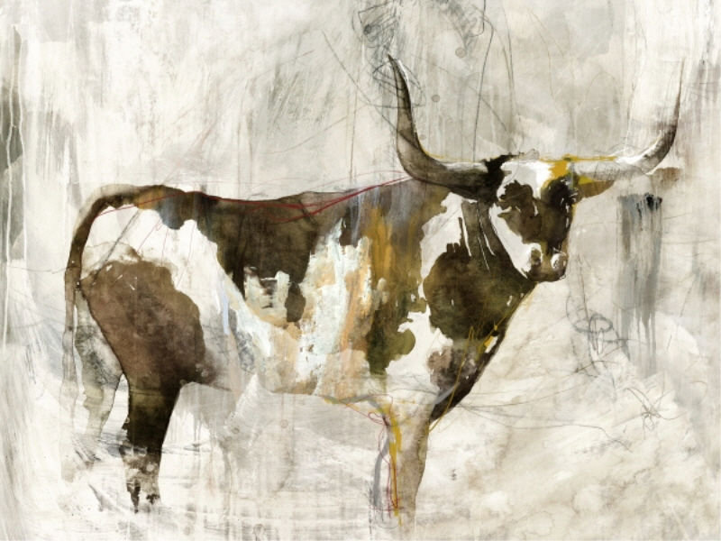 Bovin brun par Emma Brooks - Peinture, Plexi, H 30 po x l 40 po