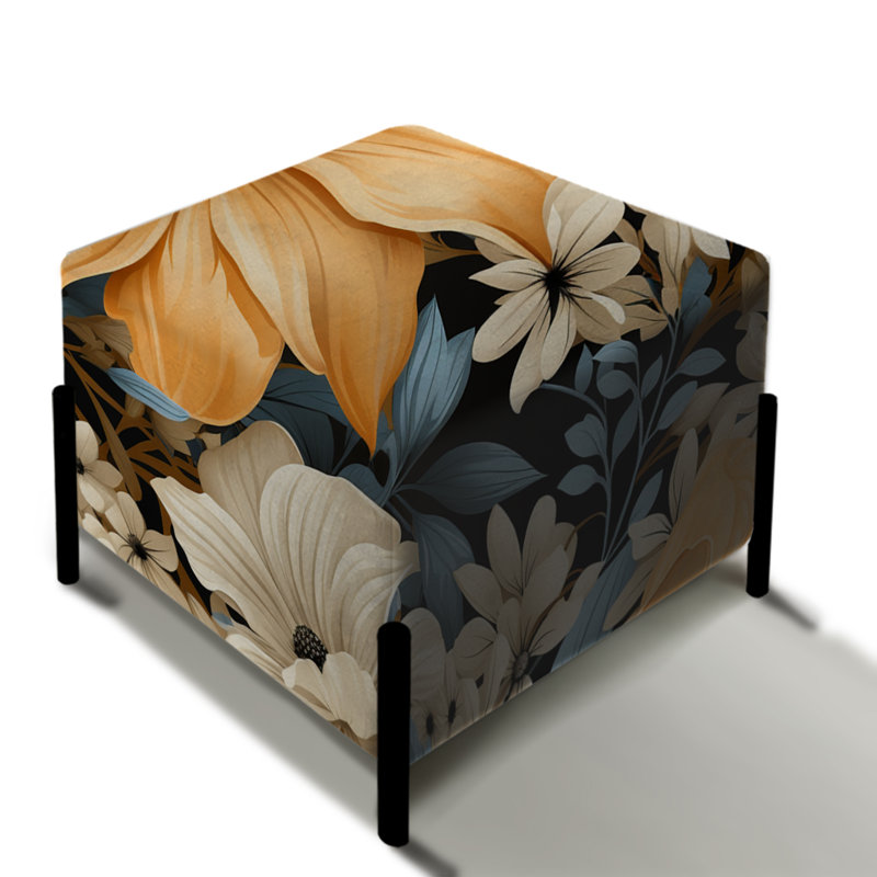 Motif de fleurs de ferme jaune et bleu - repose-pieds carré floral