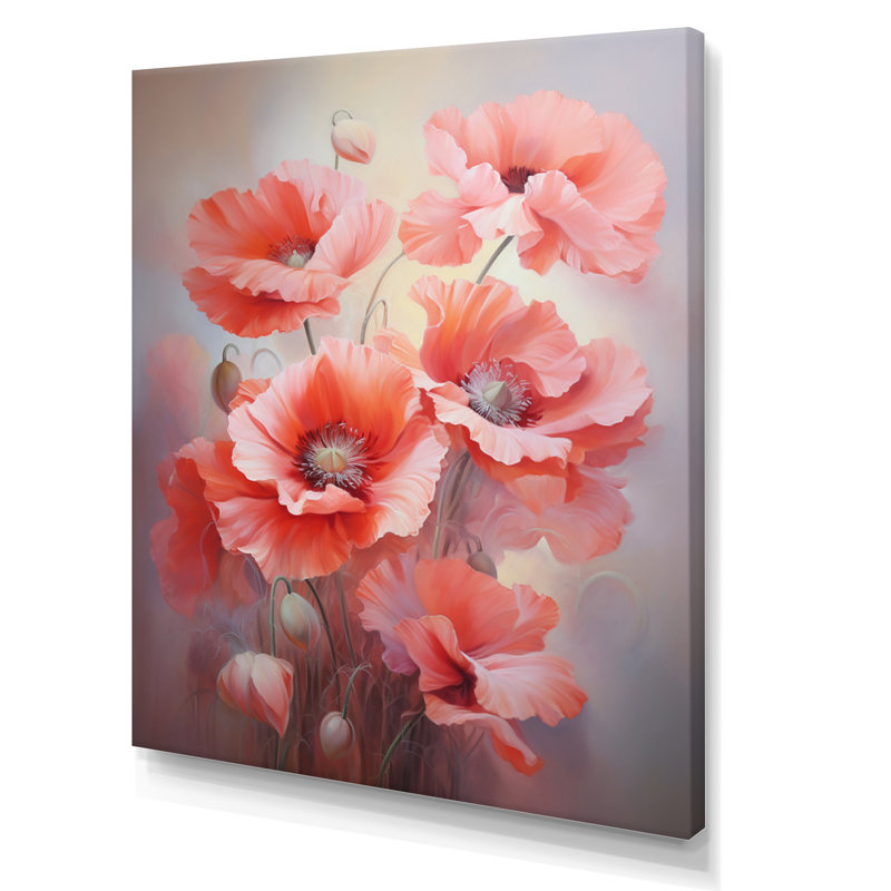 Coral Poppies Romantic Impression V - Floral & Botanical Wall Decor, H 20 po x l 12 po x P 1 po, Toile tendue