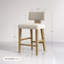 Ensemble de tabouret de comptoir en bois cintré avec pieds en bois massif et revêtement en lin-130385638