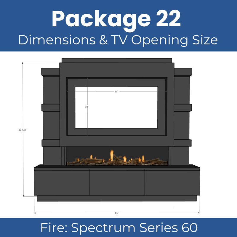 Evolution Fires Pre-Built Media Wall Package 22, finished in textured Venetian Plaster, includes Spectrum Series 60 Series 3-Sided Electric Fireplace