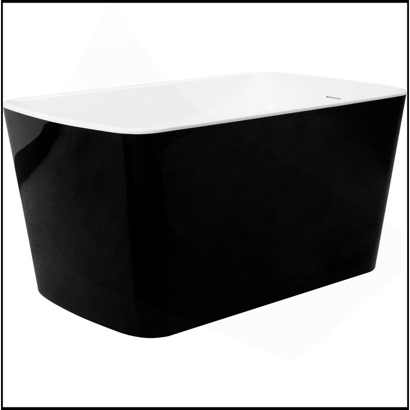 Baignoire de trempage autoportante en acrylique 49 po., Forme carrée japonaise avec trop-plein et drain chromés, Noir