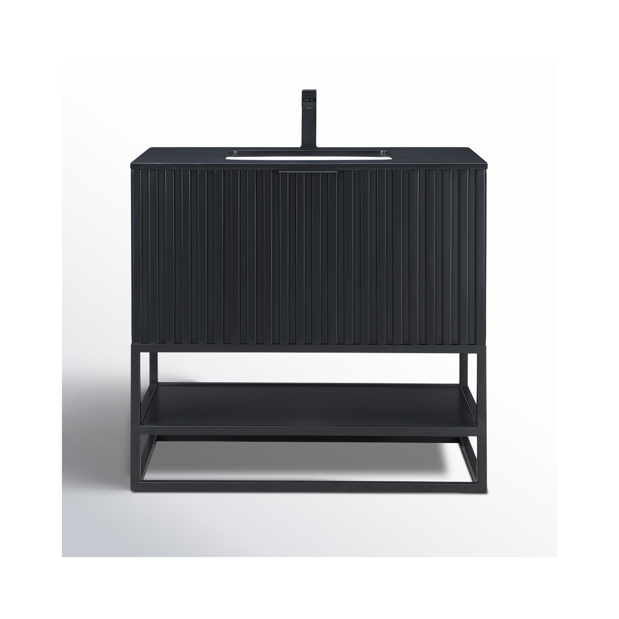 Terra 36'' Single Bathroom Vanity, Black Quartz/Single Faucet Mount, Matte Black, Midnight Black
