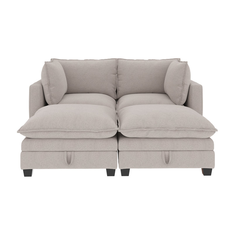 Somerdale Modern 4-Piece Armless Pit Sectional Sofa, Beige Linen